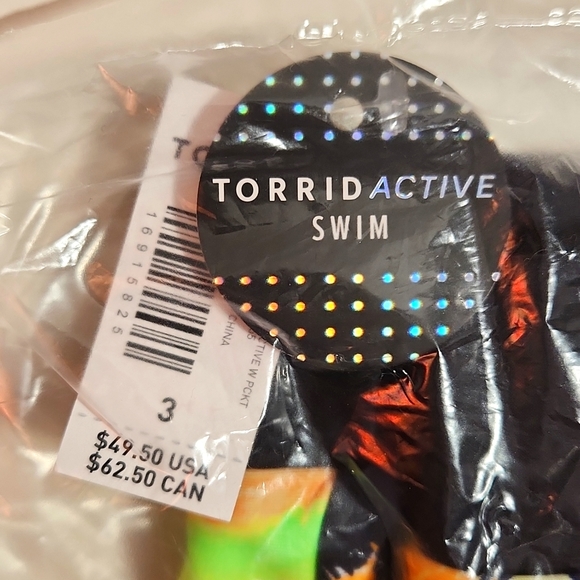 ❤️NWT VINTAGE TORRID SWIM BOTTOM - HIGH RISE POCKETS TROPICAL SUNSET SWIM BRIEF - Picture 4 of 11